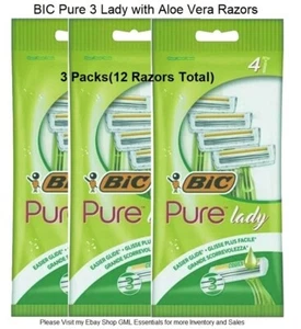BIC PURE LADY 4 X DISPOSABLE RAZOR TRIPLE BLADE WITH ALOE(3 Packs)12 Total razor - Picture 1 of 4