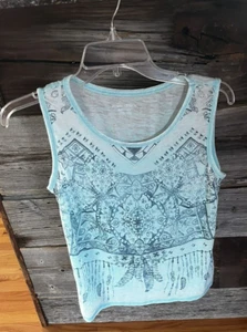 Women's Juniors Tank Top Size XL Xhilaration Blue Graphic Gauze Like Material - Picture 1 of 3