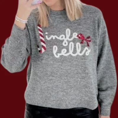 Новый с Ярлыками H & M конфеты трости мотив свитер серый/красный/джингл колокольчики 1206783001 S M L XL - Изображение 1 из 2