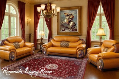 SALE Royal Luxury 3PC Sofa Set Two-Tone Brown Traditional Leather Living Room - Image 1 of 4