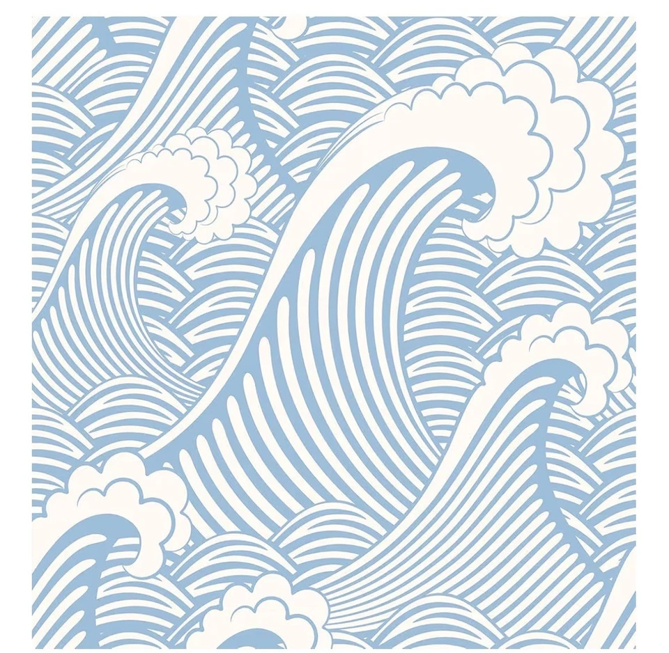 NEW Peel & Stick Blue White Waves Sea Sprays Blooming Walls Wallpaper - Image 1 of 4