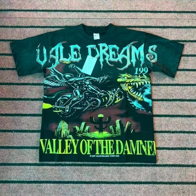 Valley Dreams Washed Distressed Damned Dragon T-Shirt Size S-XL - Image 1 of 4