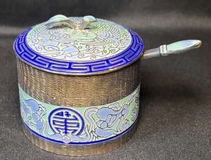 Vintage Korean Silver AG 990 Cloisonné Enamel 3 pc Condiment Serving Floral - Picture 1 of 24
