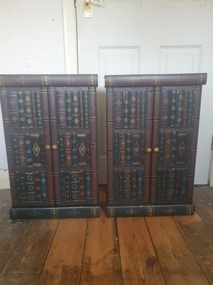 Faux Library Bookcase Cabinets Sidetables x2 Victoriana Dark Academia - Image 1 of 4