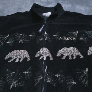 Vintage Alaska Bär Tier Medium Fleecepullover durchgehender Reißverschluss hergestellt in den USA Karibu Überquerung - Bild 1 von 6