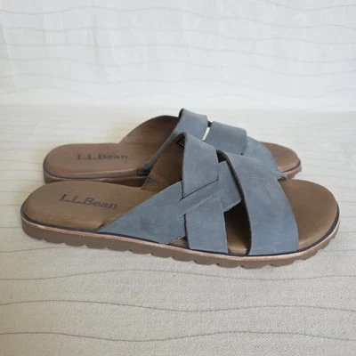 L.L.Bean Womens Lakewashed Blue-Gray Leather Slip On Slide Sandals Size 8 EUC  - Image 1 of 4