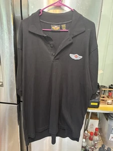 Harley Davidson Long Sleeve Polo All Black With Harley Wing Patch Size L - Picture 1 of 5
