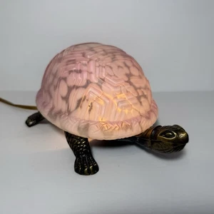 Vintage Turtle Accent / Night Light Lamp Pink Glass Shell Metal Base - Picture 1 of 13
