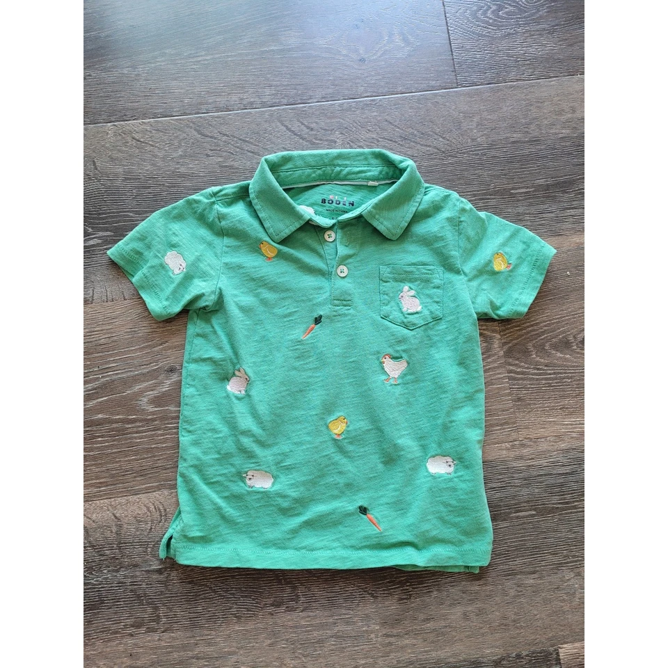 Mini Boden Pascua Polo Bordado Conejitos Pollitos Zanahorias 4-5Y #4 Foto 1 de 4