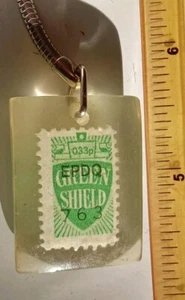 Vintage Keyring Plastic Clear Window Original Green Sheild Stamp 1960s - Picture 1 of 4