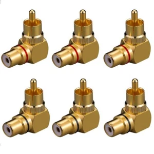 Confezione 6 Adattatore RCA Angolo Retto 90° Femmina a Maschio Ottone Placcato Oro Connettore US - Foto 1 di 10