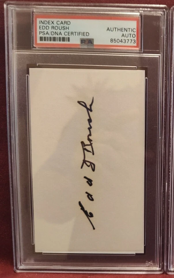 EDD ROUSH HAND SIGNED INDEX CARD HALL OF FAMER AUTO PSA SLABBED - Image 1 of 1