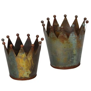 Metalldeko Krone 2er Set 14+17cm Kupferfarben bepflanzbar Gartendeko Tischdeko - Bild 1 von 7