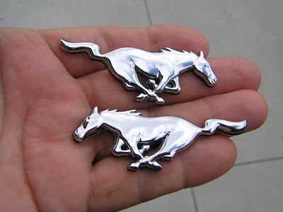 MUSTANG SMALL PAIR METAL CAR EMBLEMS Interior Door Cards or Exterior Fenders - Image 1 of 4