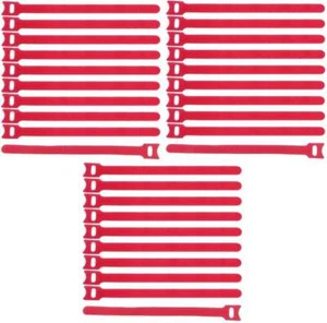 30 x Klett-Kabelbinder wiederverwendbar 200 x 25 mm rot Kabelklett Klettband - Picture 1 of 7