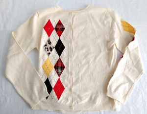 K C Parker Cardigan Sweater Button Front Argyle Details Ivory Size 10/12 #15408 - Picture 1 of 5