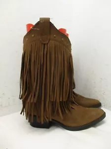 Bota de Vaquero Western Old West Niños Cuero Marrón Flecos Talla 2.5 Estilo 8125 - Imagen 1 de 13