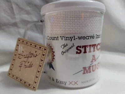 STITCH A MUG Cross Stitch Fabric Insert 14 Count NEW Crafts Cup Gift Made USA - Image 1 of 4