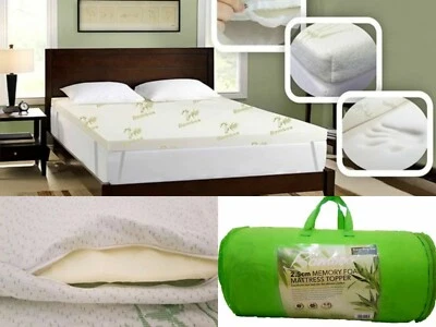 Bamboo Memory Foam Mattress Topper Orthopedic 2cm & 4cm, Zip Removable Cover