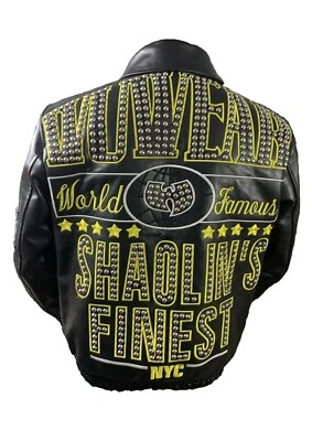 $2450 Wu Tang Leather Jacket Black Embroidery Patchwork Genuine Cowhide Leather - Image 1 of 4