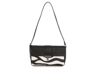 Bolso de hombro de cuero Tahari negro/blanco estampado de cebra nuevo con etiquetas #PW448 - Imagen 1 de 2