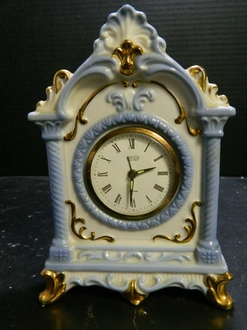 Vintage Landex Royal Craft Blue & White Porcelain Alarm Clock Gold Trim Very Gd Cover