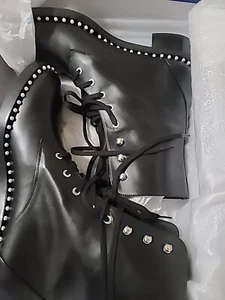 NIB Stuart Weitzman Sondra Leather with Pearls Combat Boots 10.5B/ 41 - Picture 1 of 9