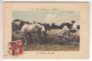 CPA NORMANDIE 14 - LA RECOLTE DU BLE AGRICULTURE ATTELAGE CHEVAL 1913 ~C62 - Imagen 1 de 2