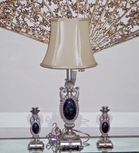 Quoizel Table Lamp & Pair Candlesticks Resin Regalia Finish - Picture 1 of 12