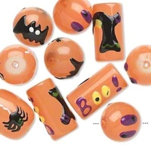 Bead MIX, 10 Halloween Hand Painted Epoxy Glass Boo, Silly Eyes Beads * - Picture 1 of 1