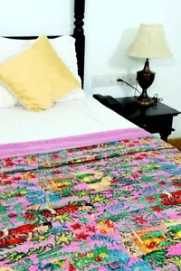Indian Design Kantha Quilt Farida Print Bedspreads Queen Size Decorative Blanket - Picture 1 of 1