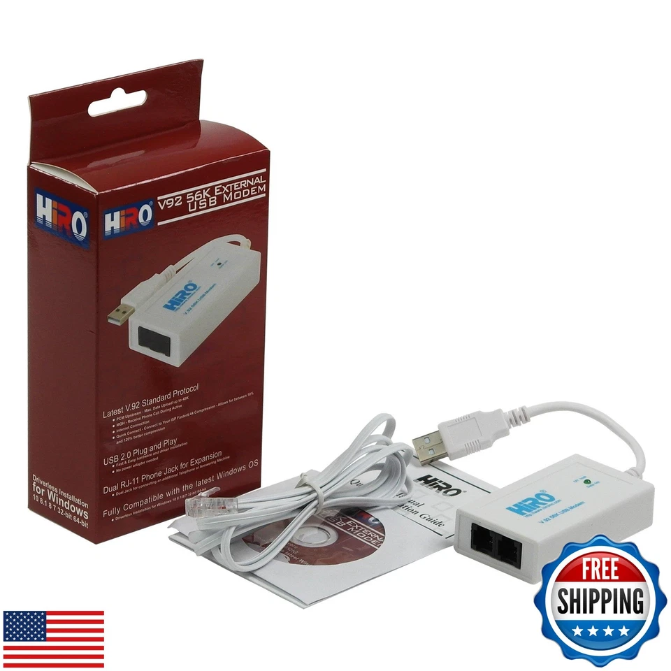 HiRO V92 56K External USB Data Fax Dial Up Internet Modem Dual Port Built in  - Image 1 of 1