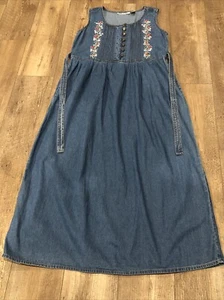 Vtg Jane Ashley Denim Dress Medium Jumper Embroidered with Straps & Side Pockets - Picture 1 of 11