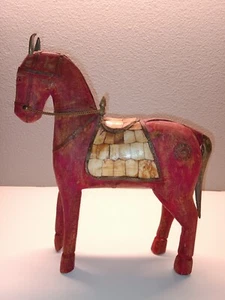 Vintage Holzpferd mit Mosaikintarsien und Messingfunktionen - Bild 1 von 2