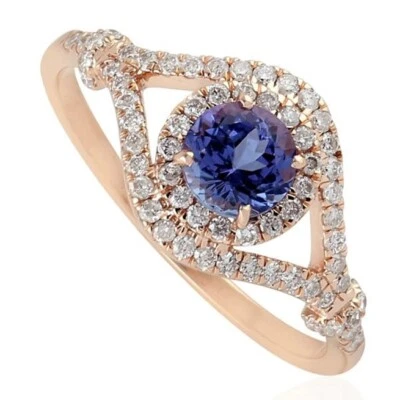 1.40ct Diamante Redondo Natural 14k Oro Rosa Zafiro Boda Anillo de Cóctel - Imagen 1 de 4