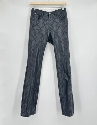Pantalones de mezclilla Iceberg Ice Jeans negros imitación cuero textura zig zag pierna recta talla 30 Foto 1 de 4