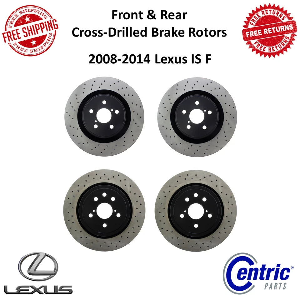 Rotores de freio dianteiros e traseiros perfurados cruzados Centric Premium para 08-14 Lexus IS-F - Imagem 1 de 4