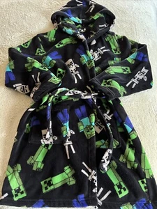 Minecraft Boys Black Green Creeper White Skeleton Fleece Hooded Robe 10 - Picture 1 of 7
