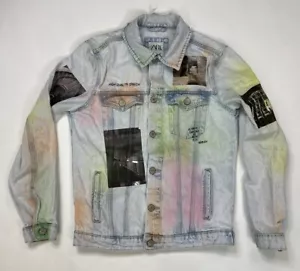 ZARA Picture Patches Trucker Denim Jean Jacket Men Small Tie Dye Paint 1466 500 - Picture 1 of 16