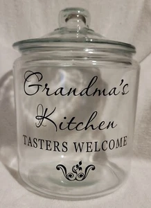 Große Glas Keksdose große Öffnung mit Deckel "Omas Küche Verkoster Willkommen" Neu - Bild 1 von 6