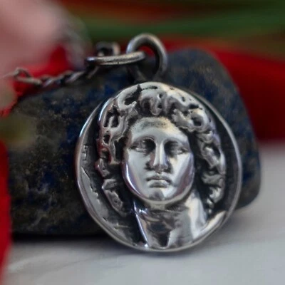 Alejandro Magno Colgante Plata de Ley Rey Griego Collar Medallón Regalo Foto 1 de 4