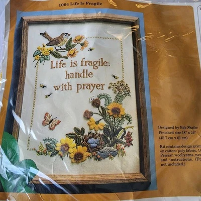 Vintage Creative Circle Crewel Kit 18x24 "Life Is Fragile Handle with Prayer" - Image 1 of 4
