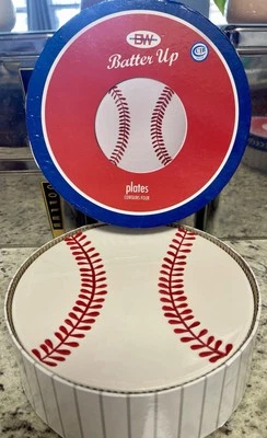 Juego de 4 platos de cerámica de 7 pulgadas para aperitivos de béisbol Boston Warehouse “Batter Up” Foto 1 de 4