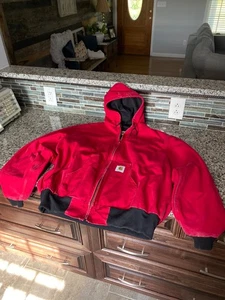 Vintage Carhartt Red Hooded Jacket Mens 2XL / XL Thermal Lined USA Union JR100 - Picture 1 of 9