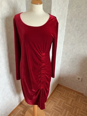 MINX  Kleid Midikleid  Samtkleid Stretch Langarm  rot Gr.  40 -  NEU - Bild 1 von 4