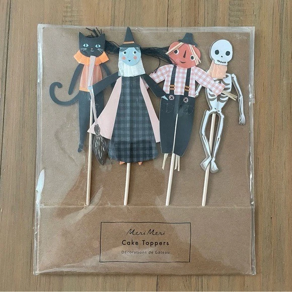 Meri Meri Cake Toppers Halloween Black Cat Witch Scarecrow Skeleton Party - Image 1 of 4