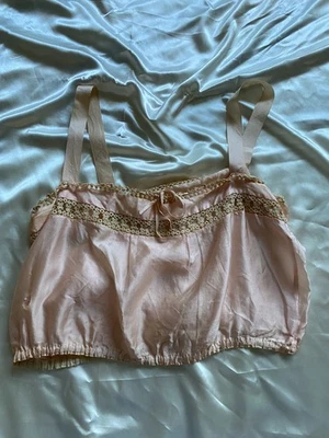 Antique Edwardian Baby Pink Silk & Lace Camisole Medium Coquette *read* - Image 1 of 4