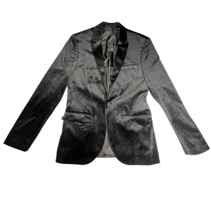 Topman Velvet Blazer Skinny Fit Black Shawl Lapel Mens Jacket 38R Formal Event - Picture 1 of 14