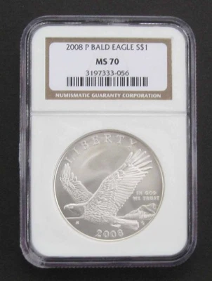2008 P $1 Bald Eagle 900 Silver Dollar MS70 NGC Graded Commemorative Coin C1 - Image 1 of 2