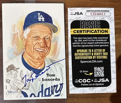 Tommy Lasorda Signed Perez Steele Hall Of Fame Post Card JSA Certified Dodgers - Image 1 of 2